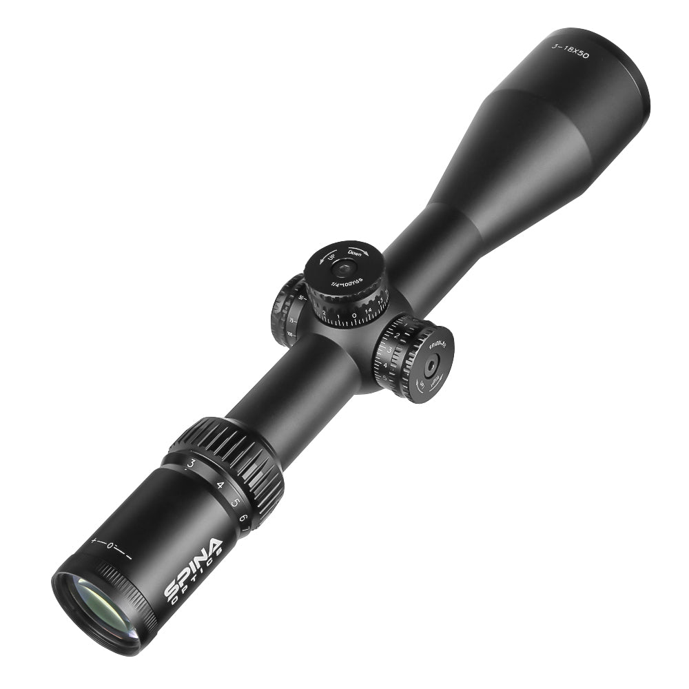 SPINA OPTICS IronClaw HD 3-18x50 SFP Parallax 20 jardas até o infinito