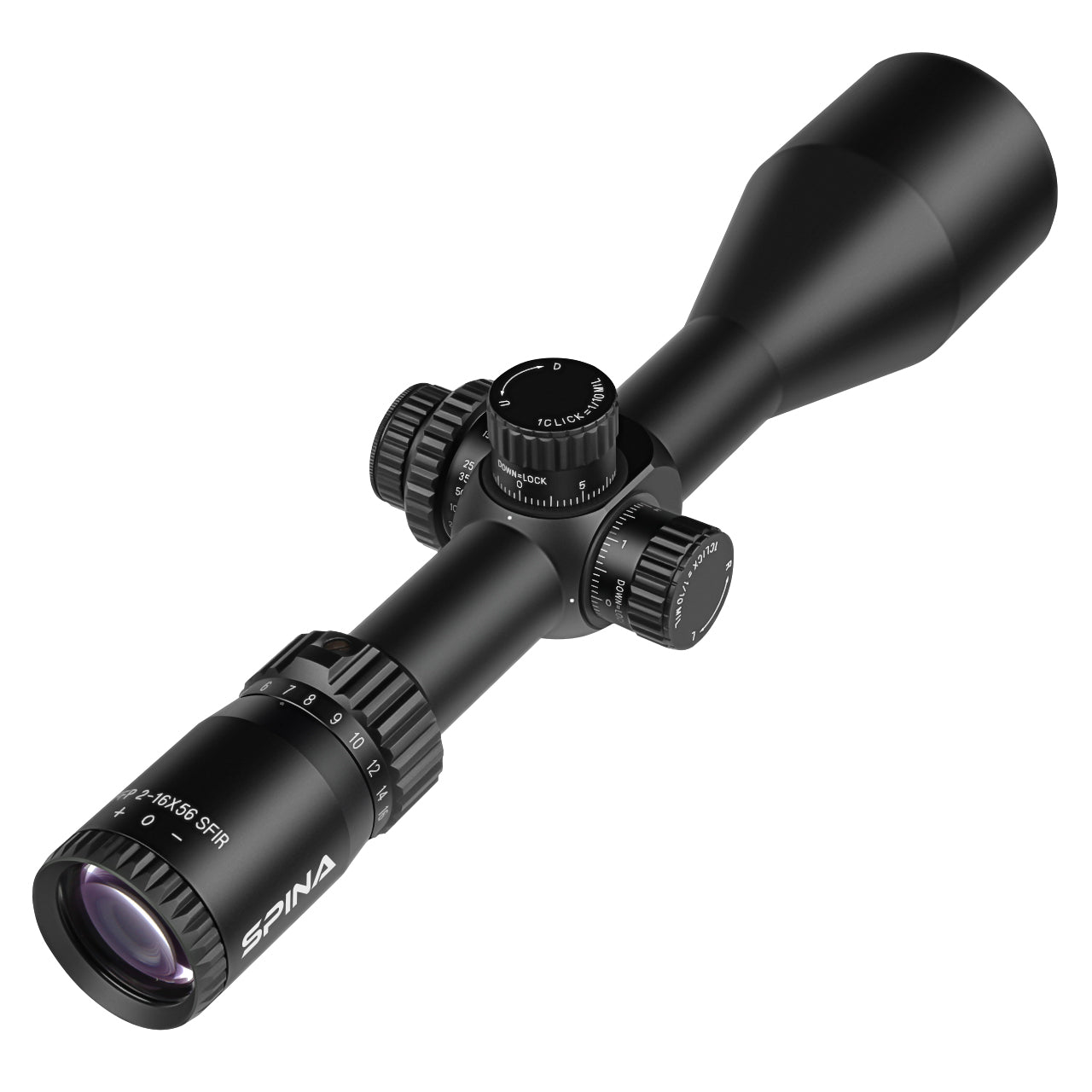 SPINA OPTICS FalconPoint HD 2-16x56 FFP SFIR Com retículo iluminado Parallax 10 jardas até o infinito