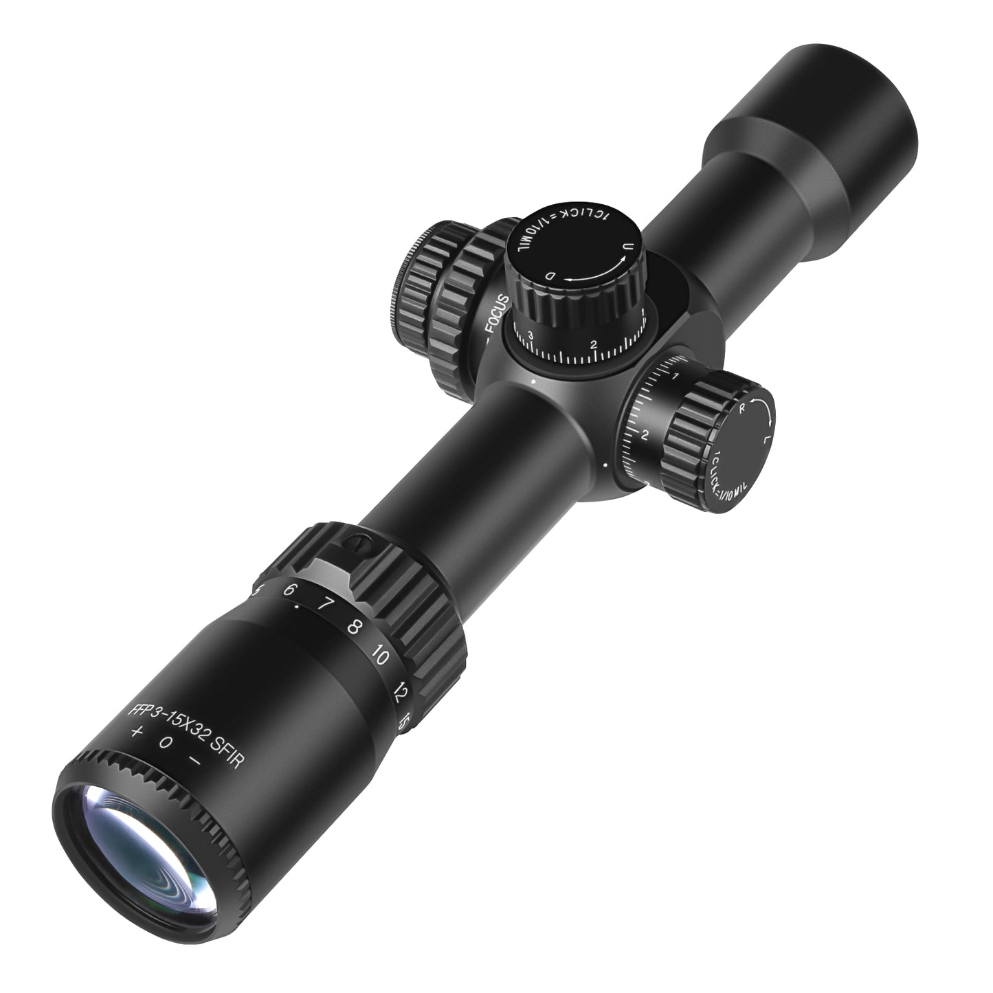SPINA OPTICS FalconPoint HD 3-15x32 FFP SFIR Com retículo iluminado Parallax 5 jardas até o infinito