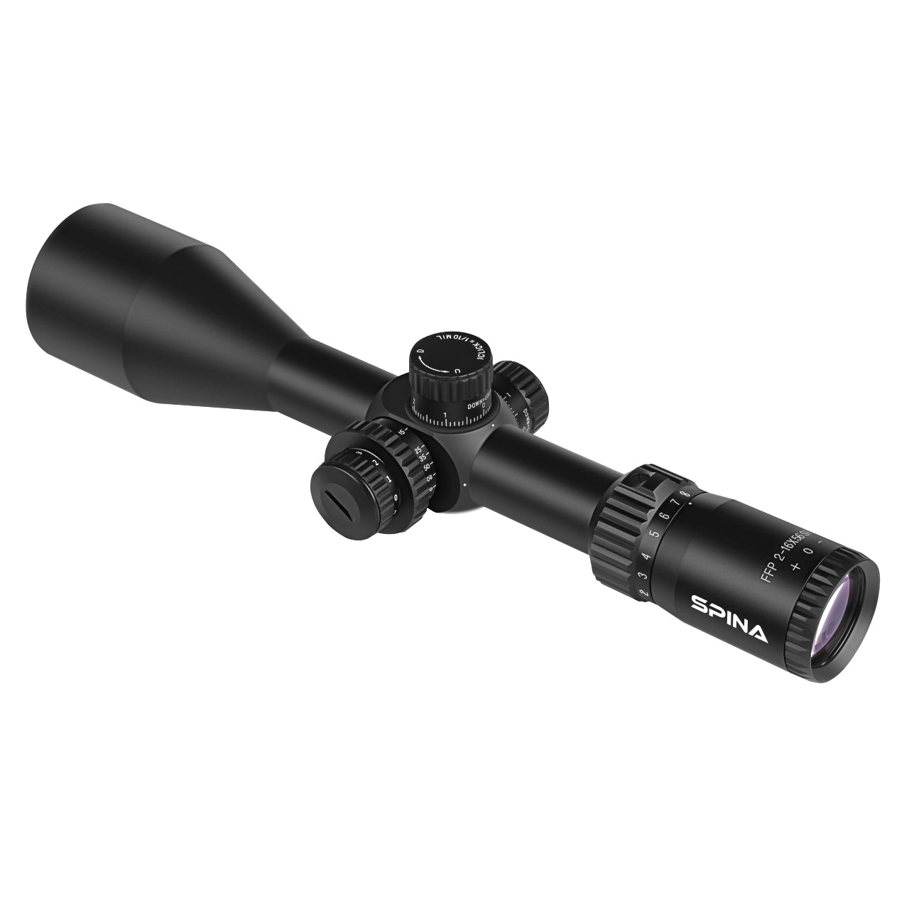 SPINA OPTICS FalconPoint HD 2-16x56 FFP SFIR Com retículo iluminado Parallax 10 jardas até o infinito