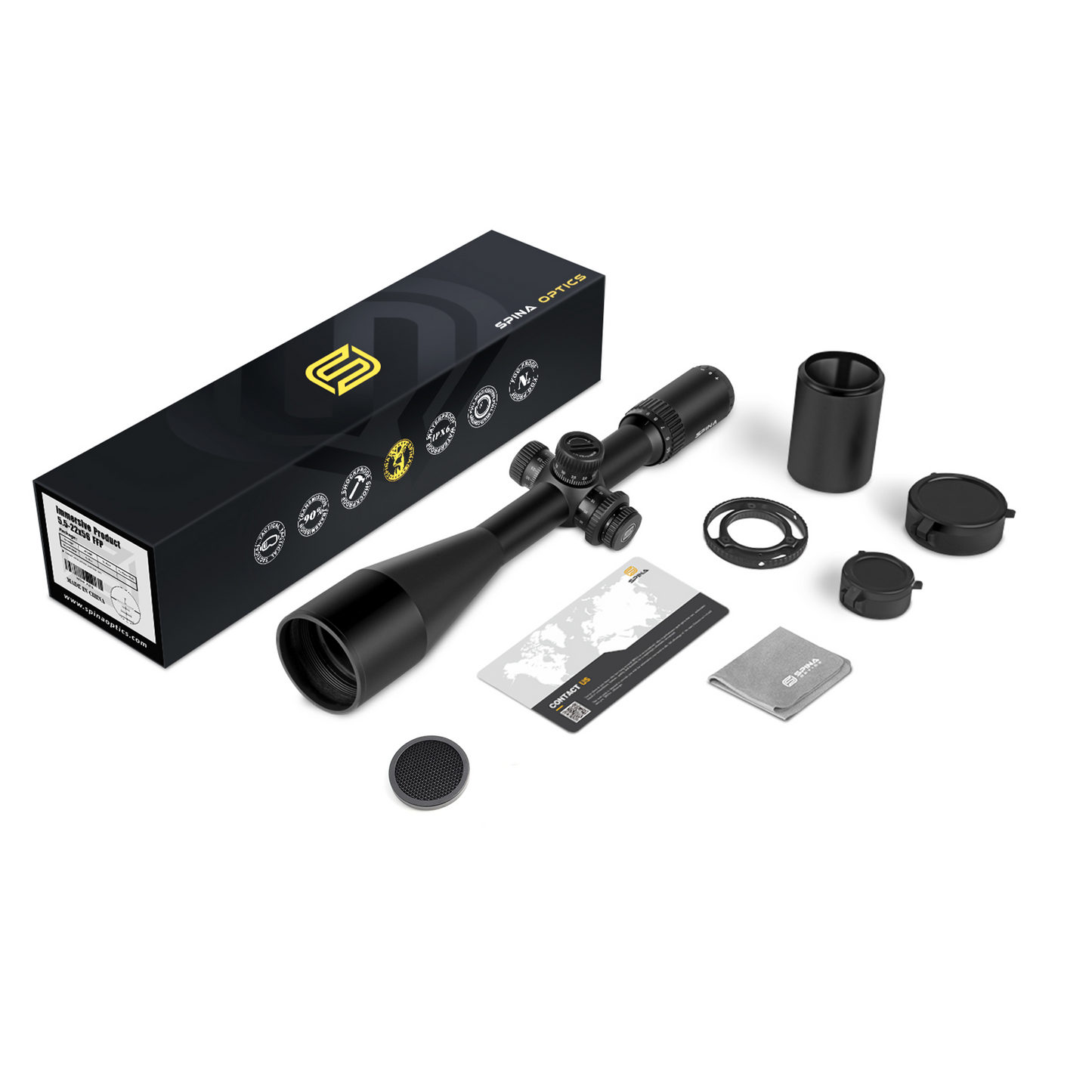 SPINA OPTICS WolfChase HD 5.5-22x56E FFP SFIR Com retículo iluminado Parallax 10 jardas até o infinito