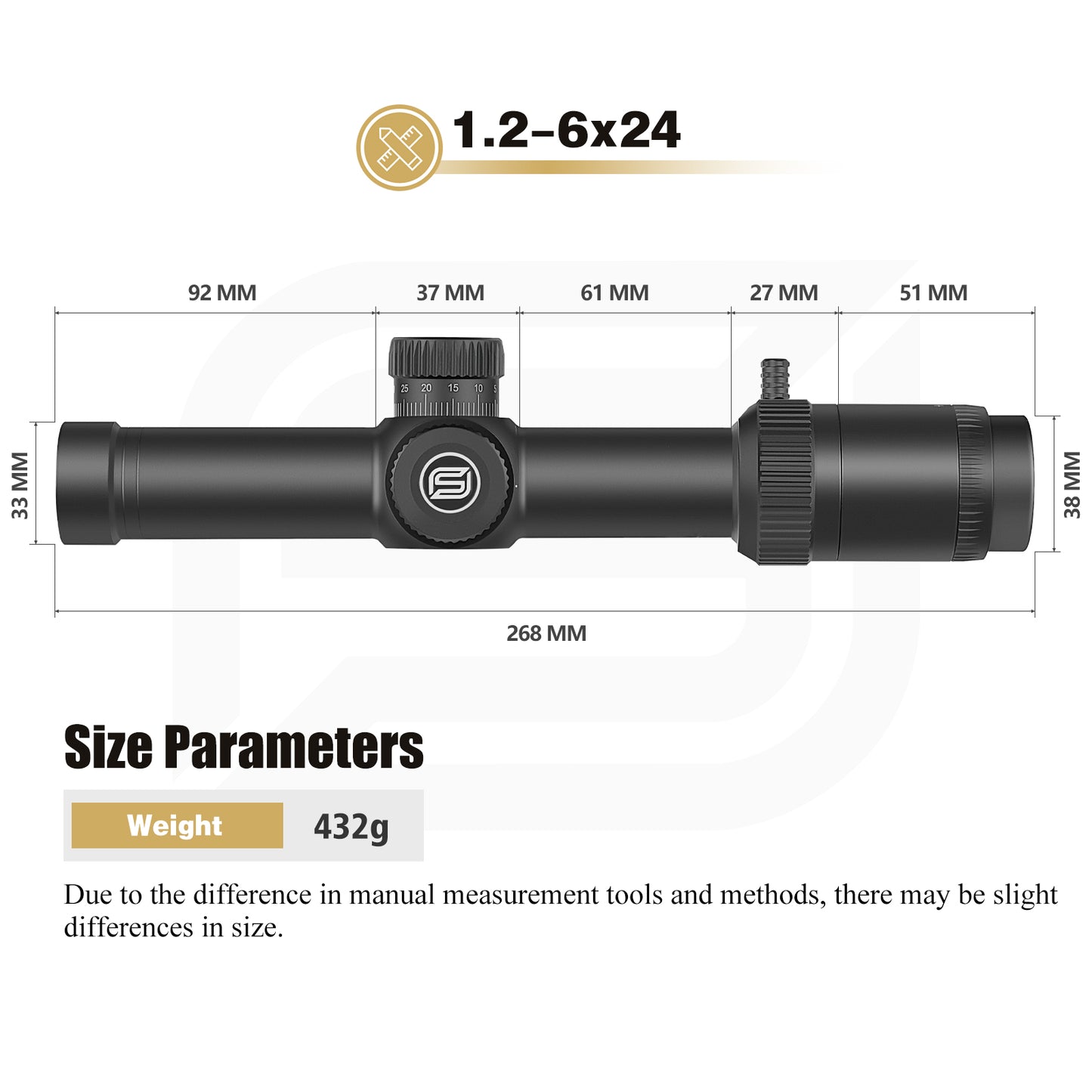 SPINA OPTICS HD WolfChase 1.2-6x24 FFP/SFPcom Iluminação de Ponto Vermelho