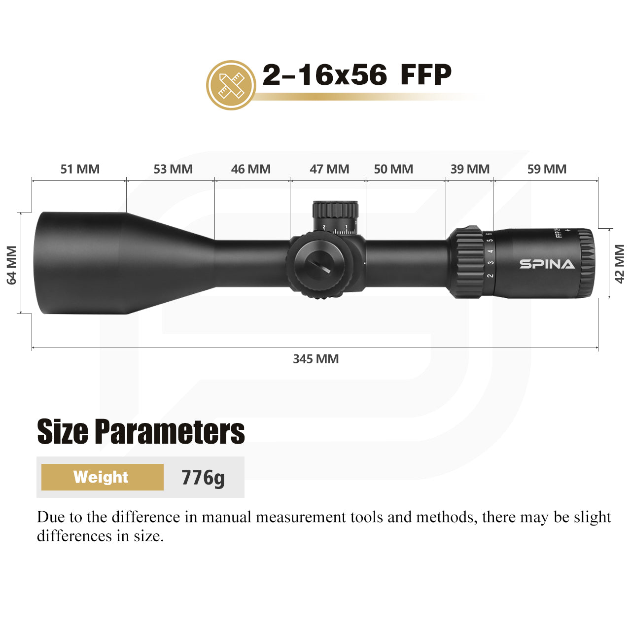 SPINA OPTICS FalconPoint HD 2-16x56 FFP SFIR Com retículo iluminado Parallax 10 jardas até o infinito