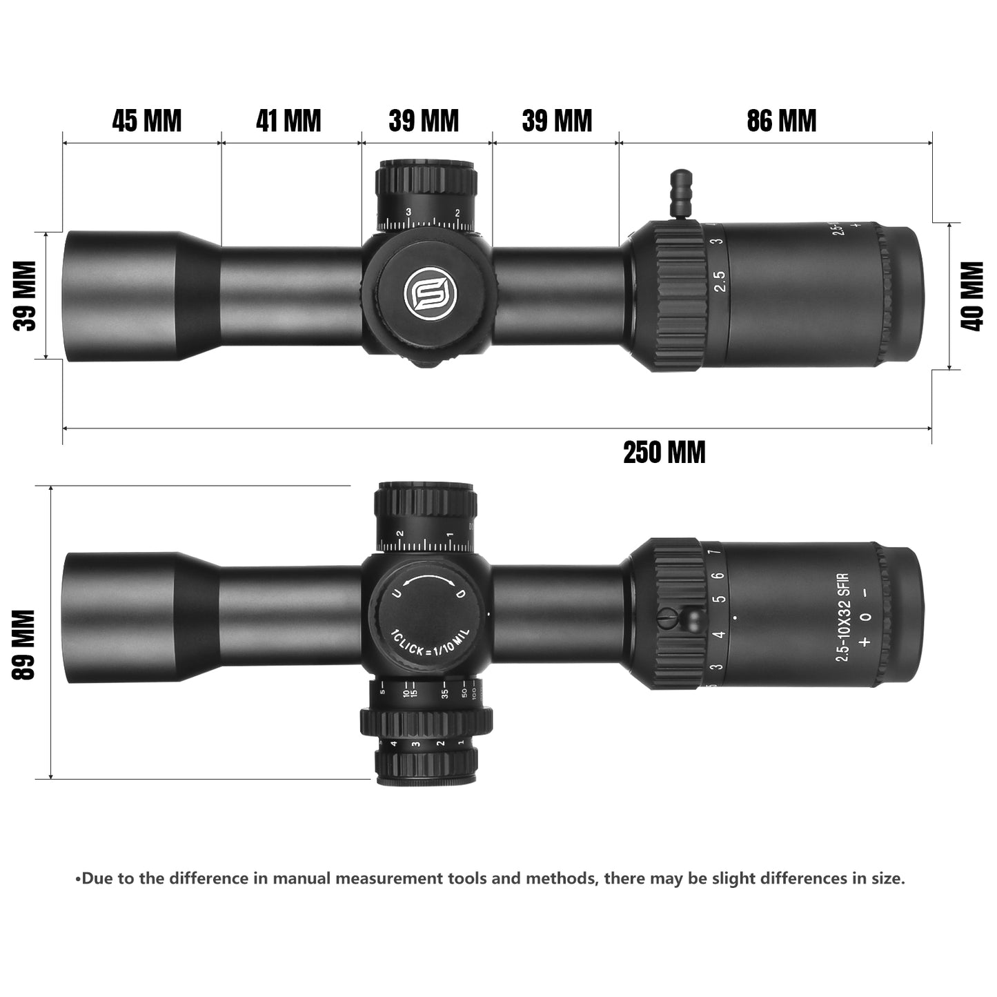 SPINA OPTICS FalconPoint HD 2.5-10x32 SFP Com retículo iluminado Parallax 5 jardas até o infinito