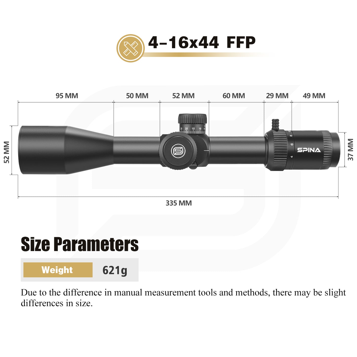 SPINA OPTICS WolfChase HD 4-16x44 FFP SF Parallax 10 jardas até o infinito