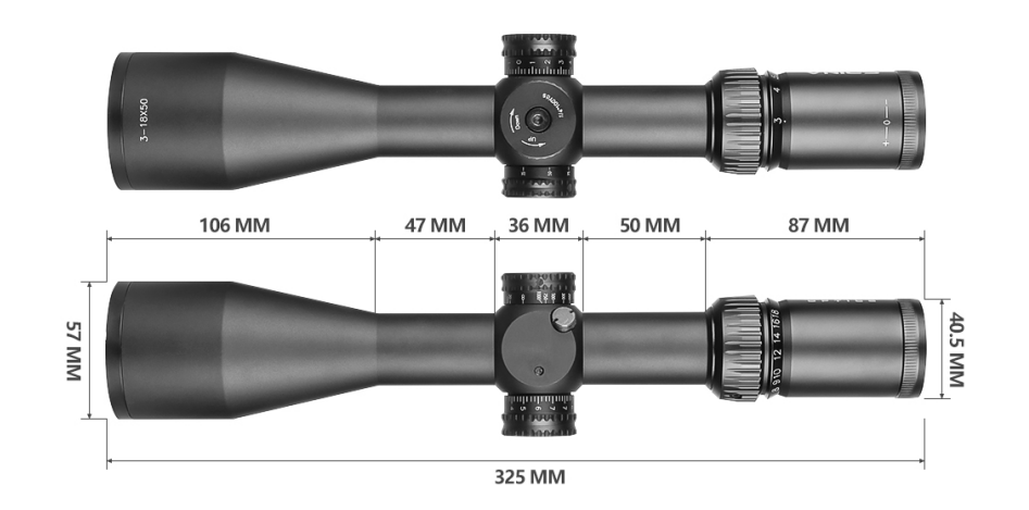 SPINA OPTICS IronClaw HD 3-18x50 SFP Parallax 20 jardas até o infinito