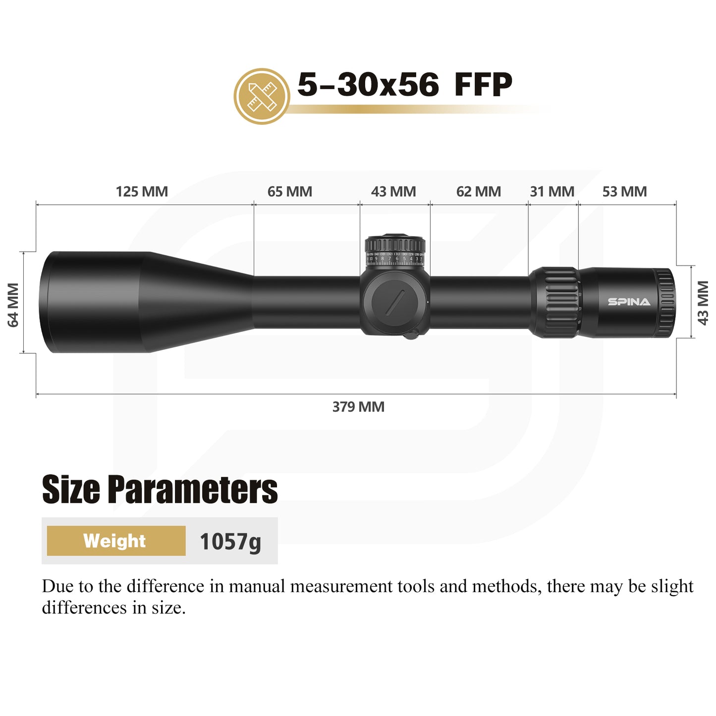 SPINA OPTICS NovaForce HD 5-30x56E FFP SFIR Com retículo iluminado Parallax 15 jardas até o infinito