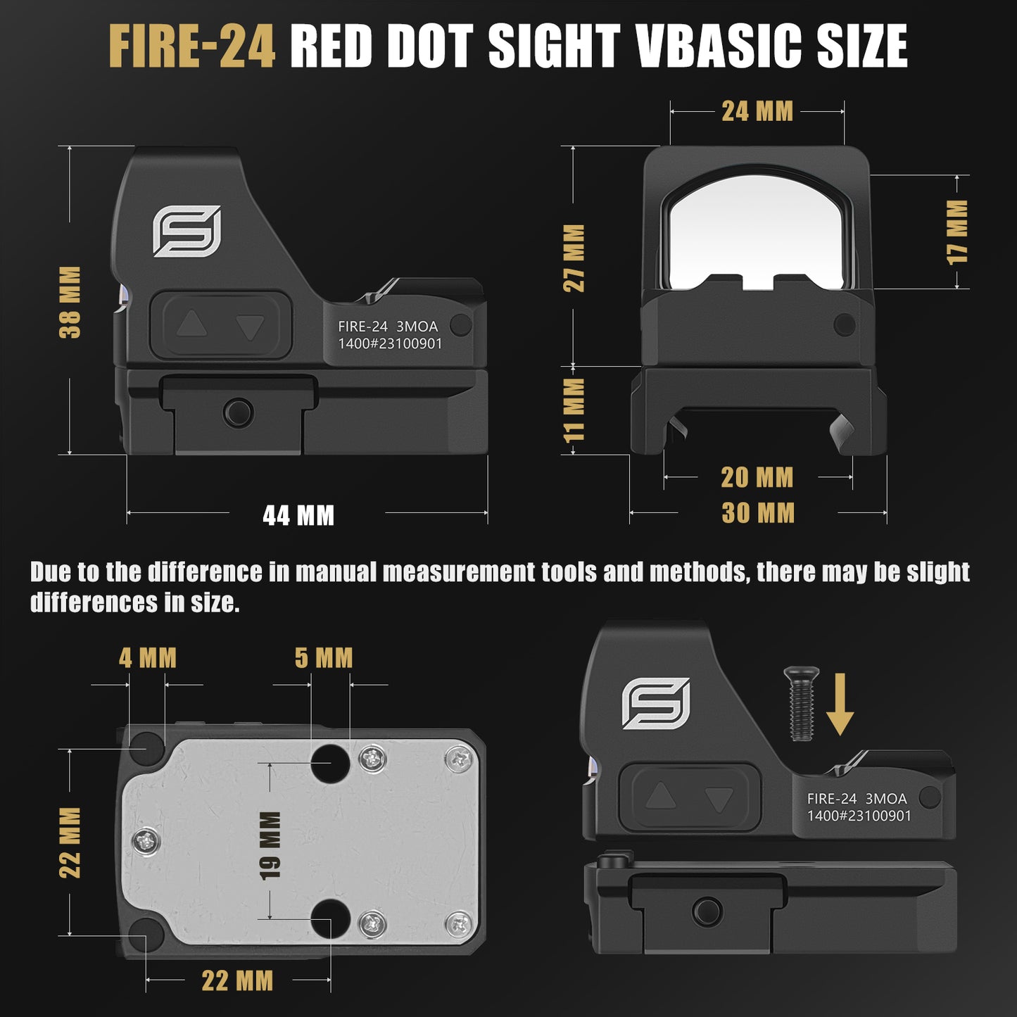 SPINA OPTICS Fire-24G Pistola RMR & Rifle com Trilho Picatinny e Mira de Ponto Verde