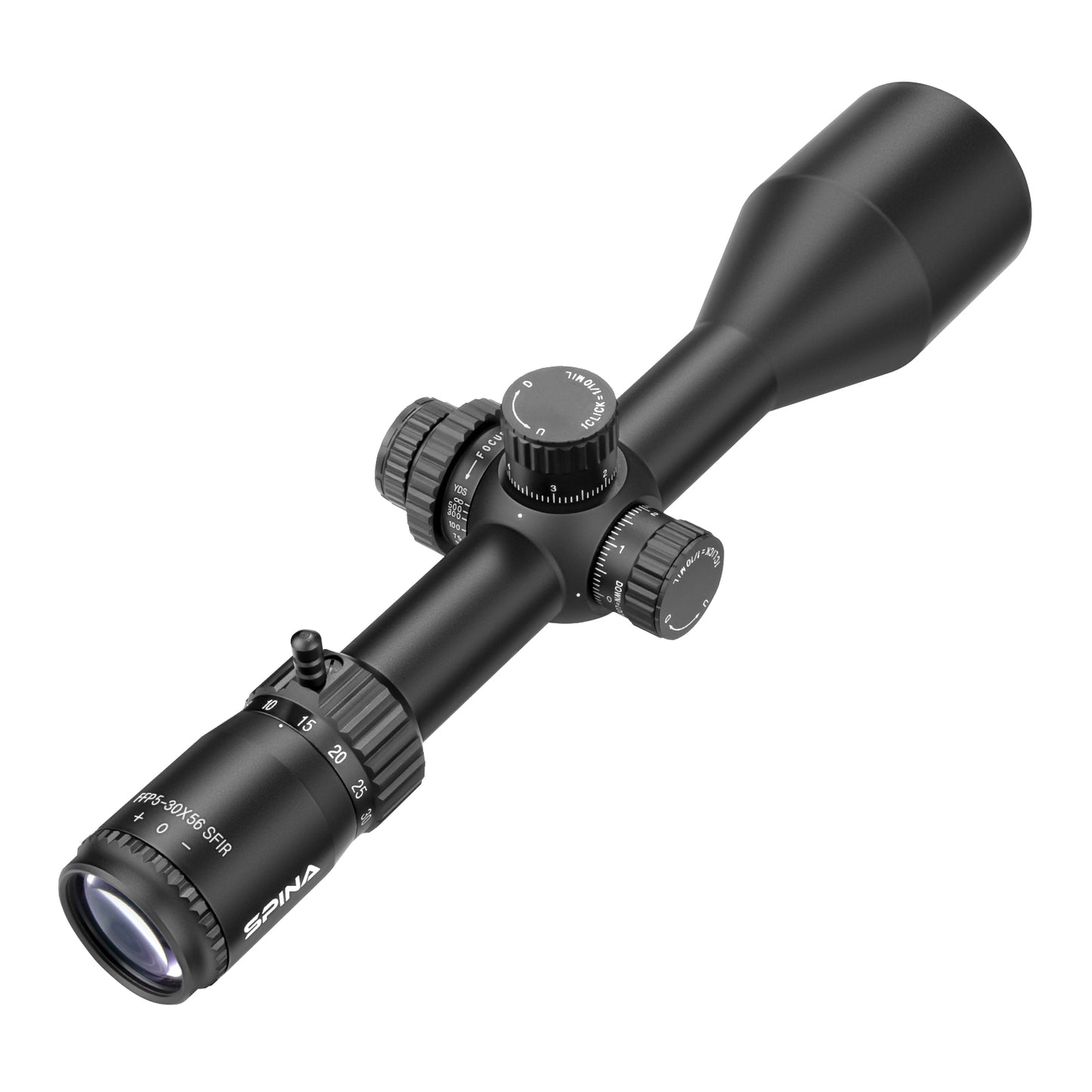 SPINA OPTICS FalconPoint HD 5-30x56 FFP SFIR Com retículo iluminado Parallax 10 jardas até o infinito