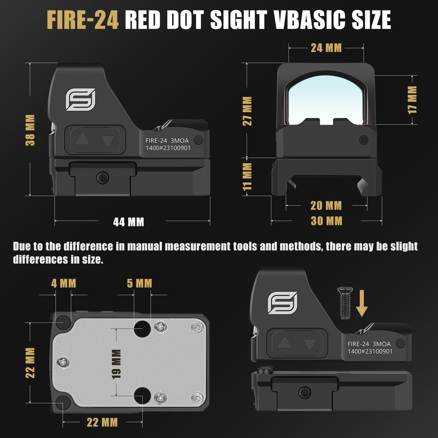 SPINA OPTICS Fire-24 Pistola RMR & Rifle com Trilho Picatinny e  Mira de Ponto Vermelho