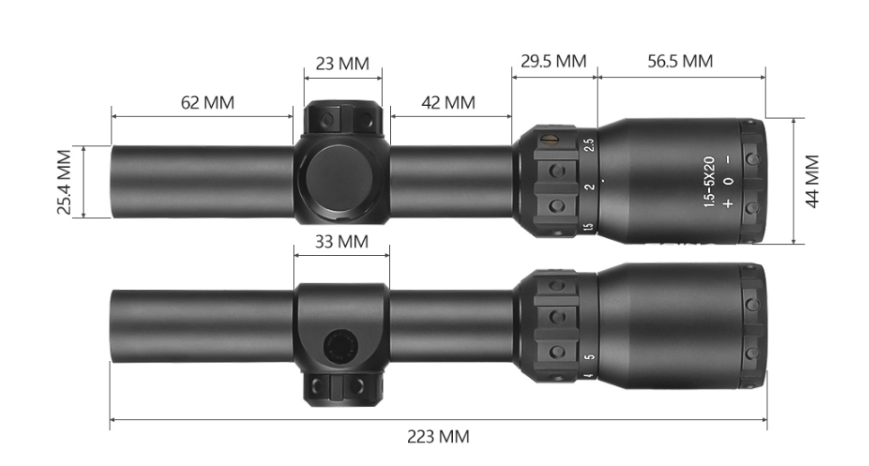 SPINA OPTICS FalconPoint HD 1.5-5x20 SFP Com Suporte de Instalação Rápida