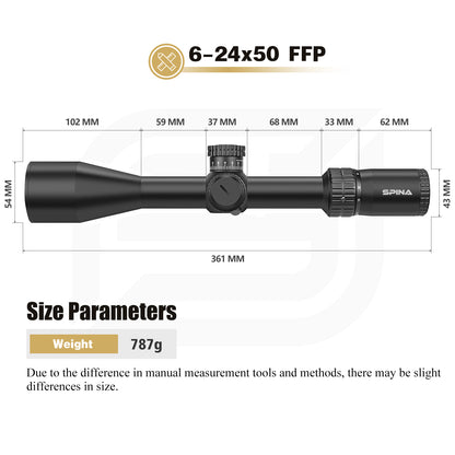 SPINA OPTICS NovaForce HD 6-24x50E FFP SFIR Com retículo iluminado Parallax 10 jardas até o infinito