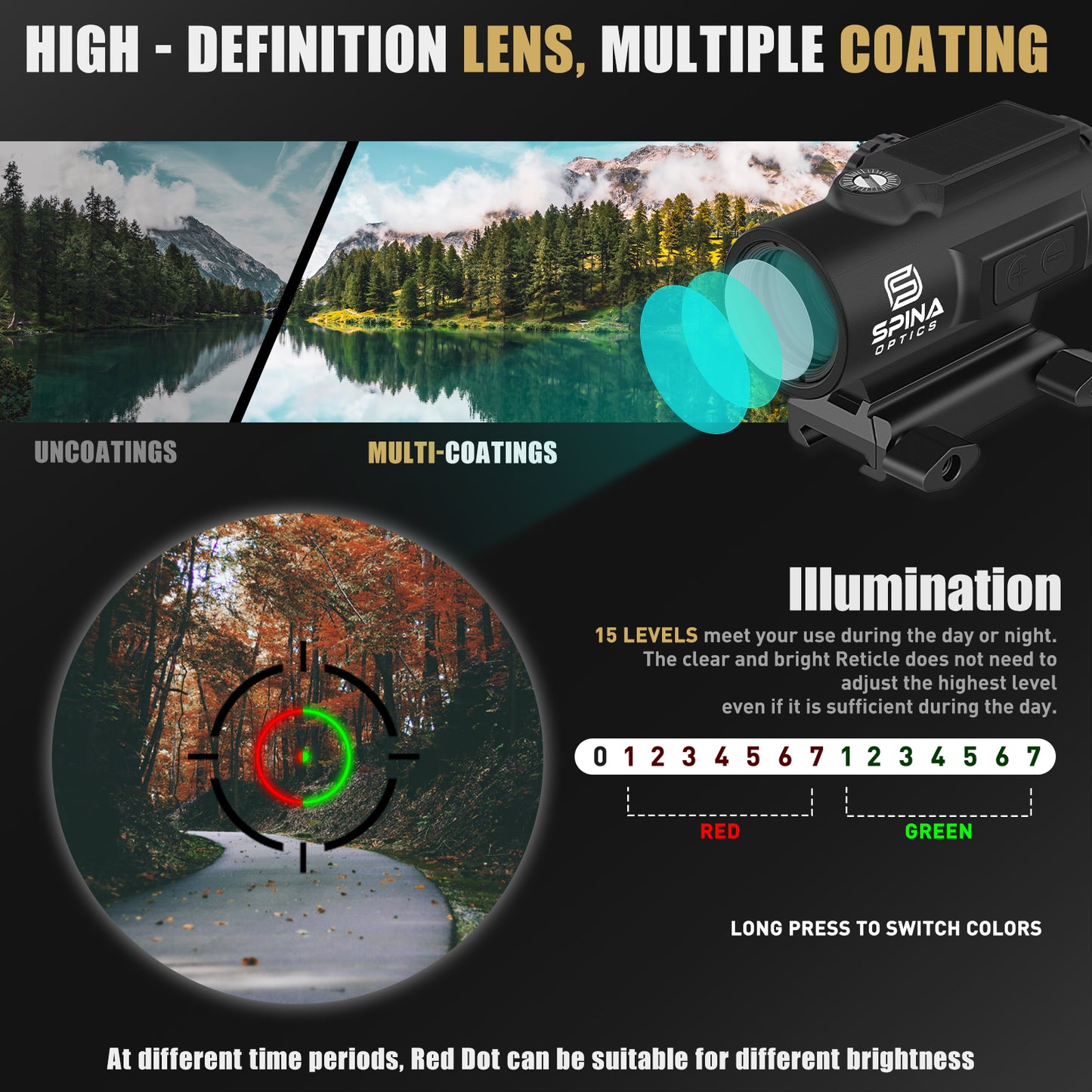 SPINA OPTICS Mira de Prisma PRIMARY 1x24 com Energia Solar
