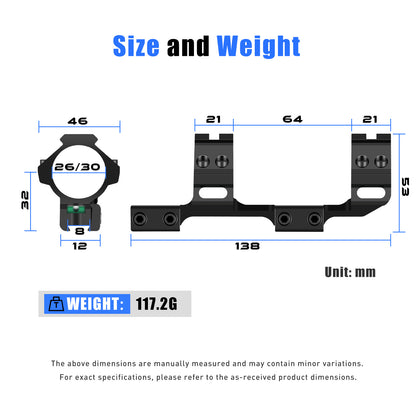 Monobloco para Trilho Dovetail de 11mm Anéis de Mira 25,4mm/30mm com Nível de Bolha
