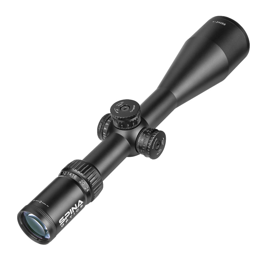 SPINA OPTICS IronClaw HD 4-24x56 SFP Parallax 25 jardas até o infinito
