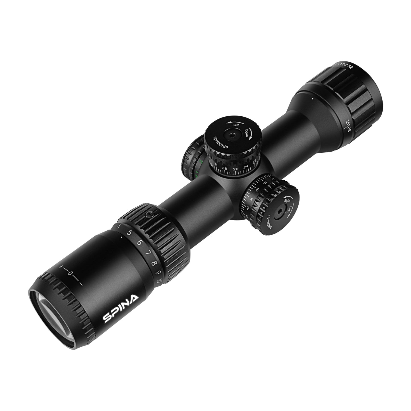 SPINA OPTICS IronClaw HD 2-10x32 SFP AOIR Com retículo iluminado Parallax 7.5 jardas até o infinito