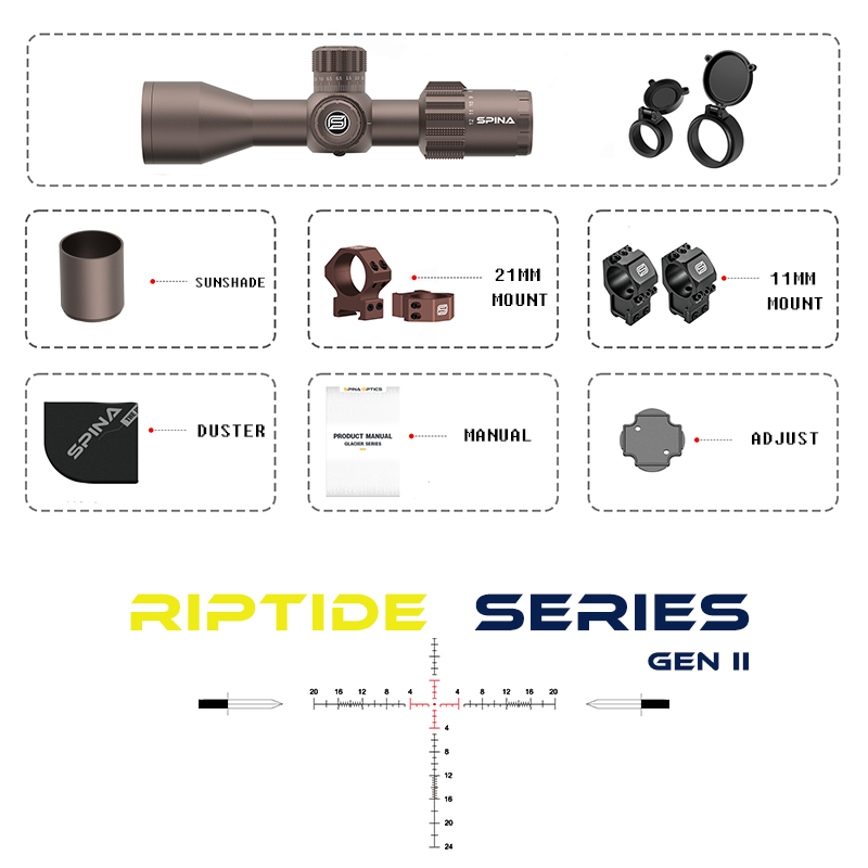 SPINA OPTICS Riptide Gen II ED 3-12x44 FFP Parada no Zero,Garantia Global de 5 Anos