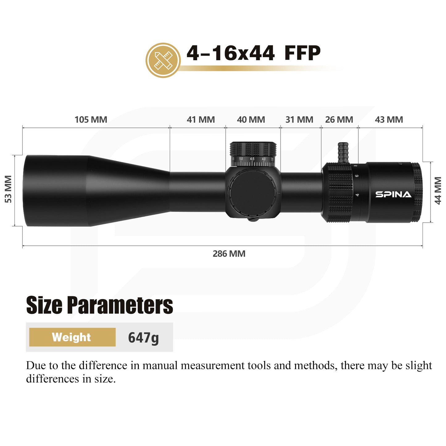SPINA OPTICS Riptide HD 4-16x44 FFP SF Parallax 14 jardas até o infinito