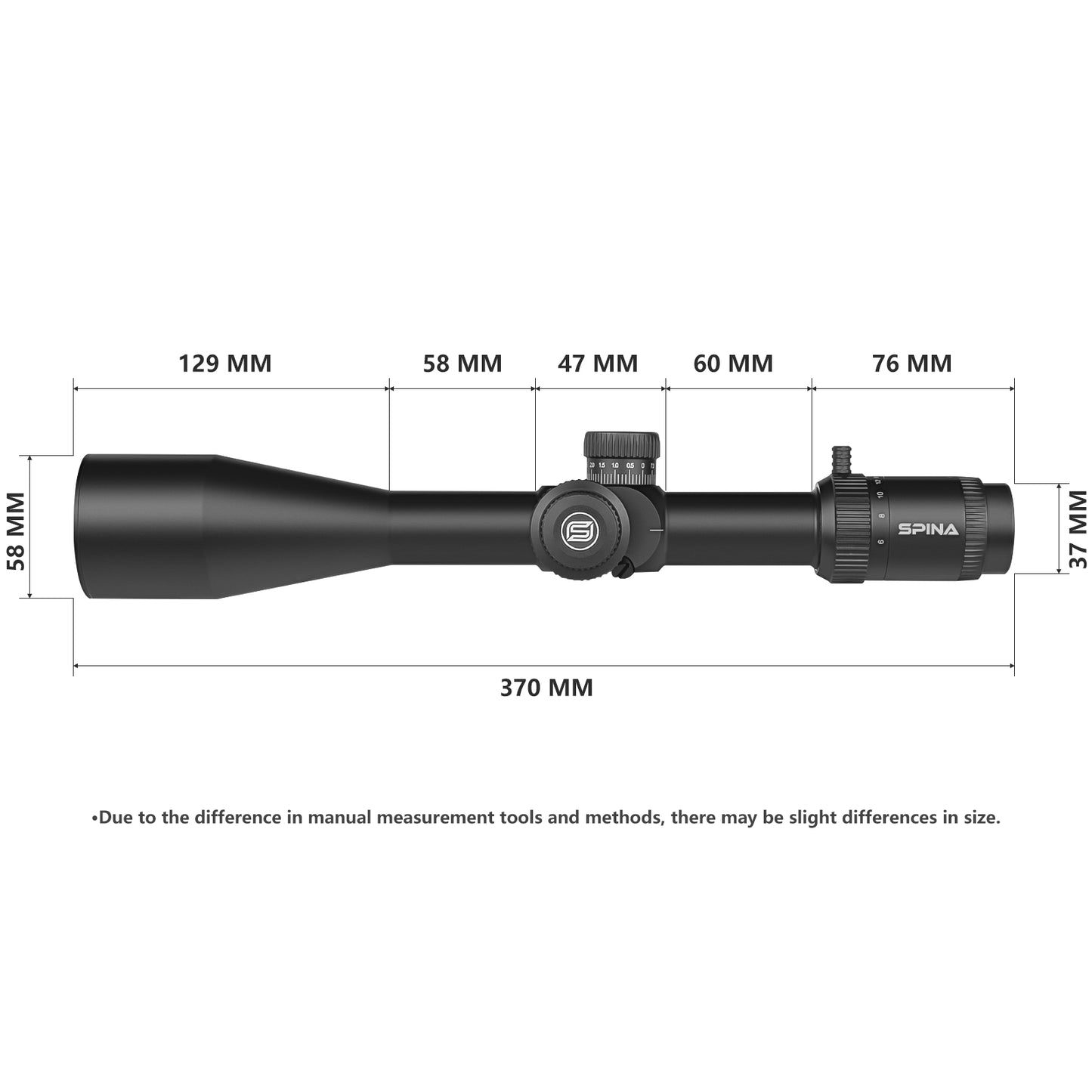 SPINA OPTICS WolfChase HD 6-24x50E FFP SFIR Com retículo iluminado Parallax 10 jardas até o infinito