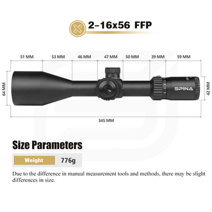 SPINA OPTICS FalconPoint HD 2-16x56 FFP SFIR Com retículo iluminado Parallax 10 jardas até o infinito
