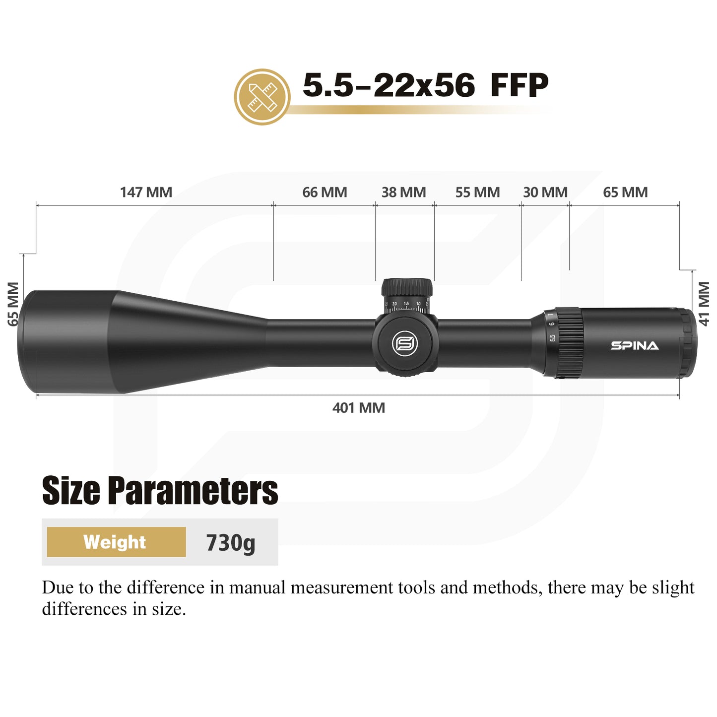 SPINA OPTICS WolfChase HD 5.5-22x56 FFP SF Parallax 10 jardas até o infinito
