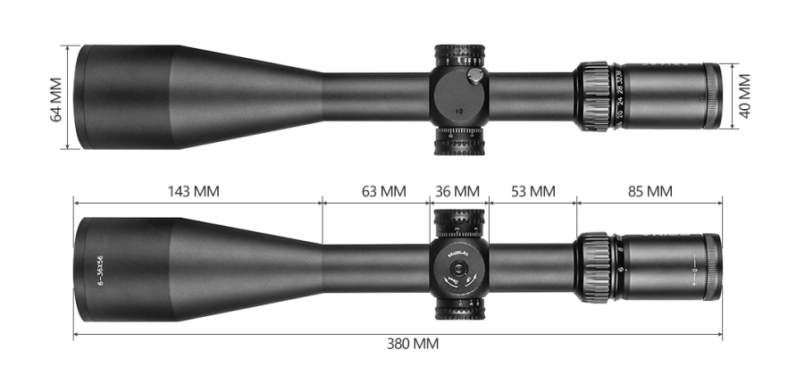 SPINA OPTICS IronClaw HD 6-36x56 SFP Parallax 10 jardas até o infinito