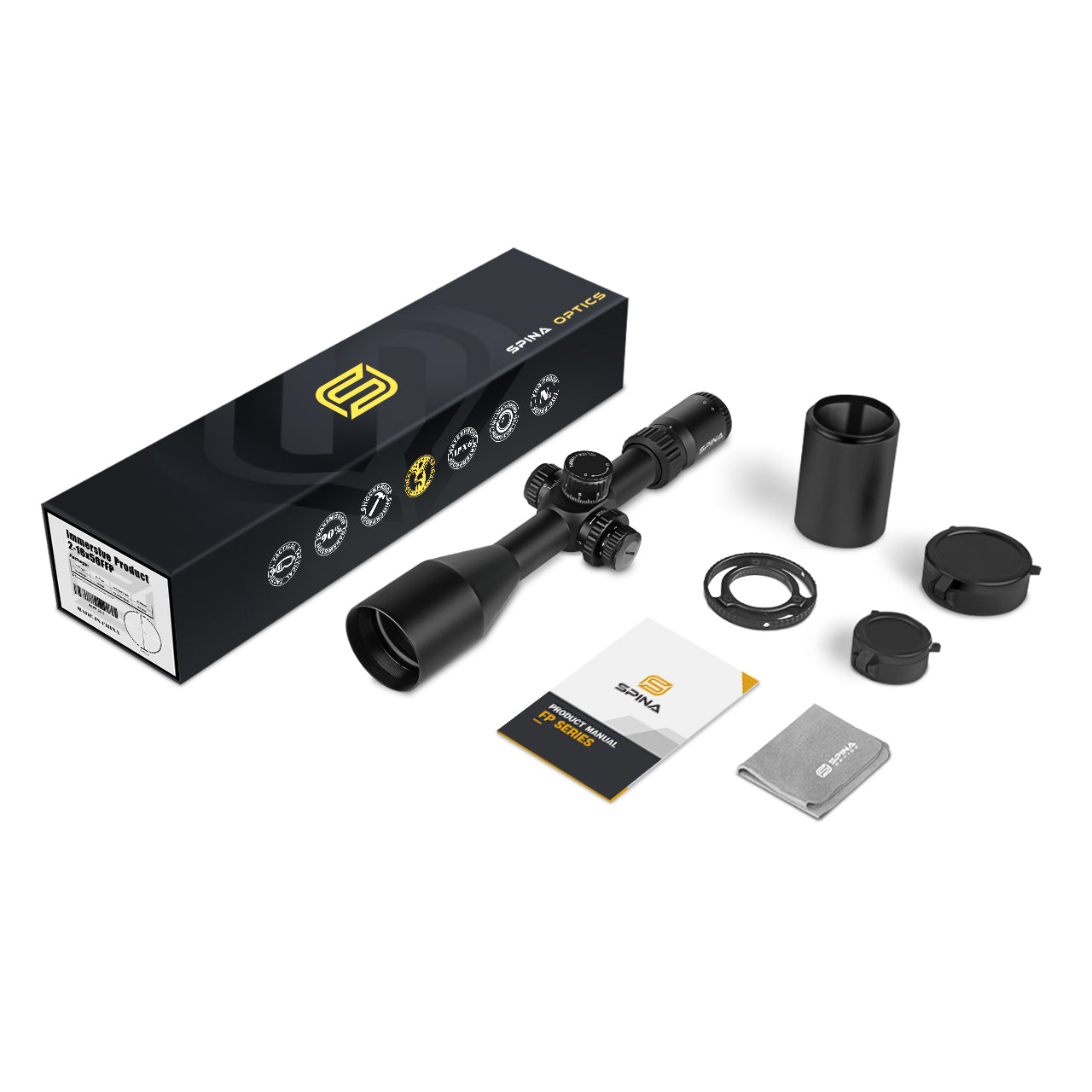 SPINA OPTICS FalconPoint HD 2-16x56 FFP SFIR Com retículo iluminado Parallax 10 jardas até o infinito