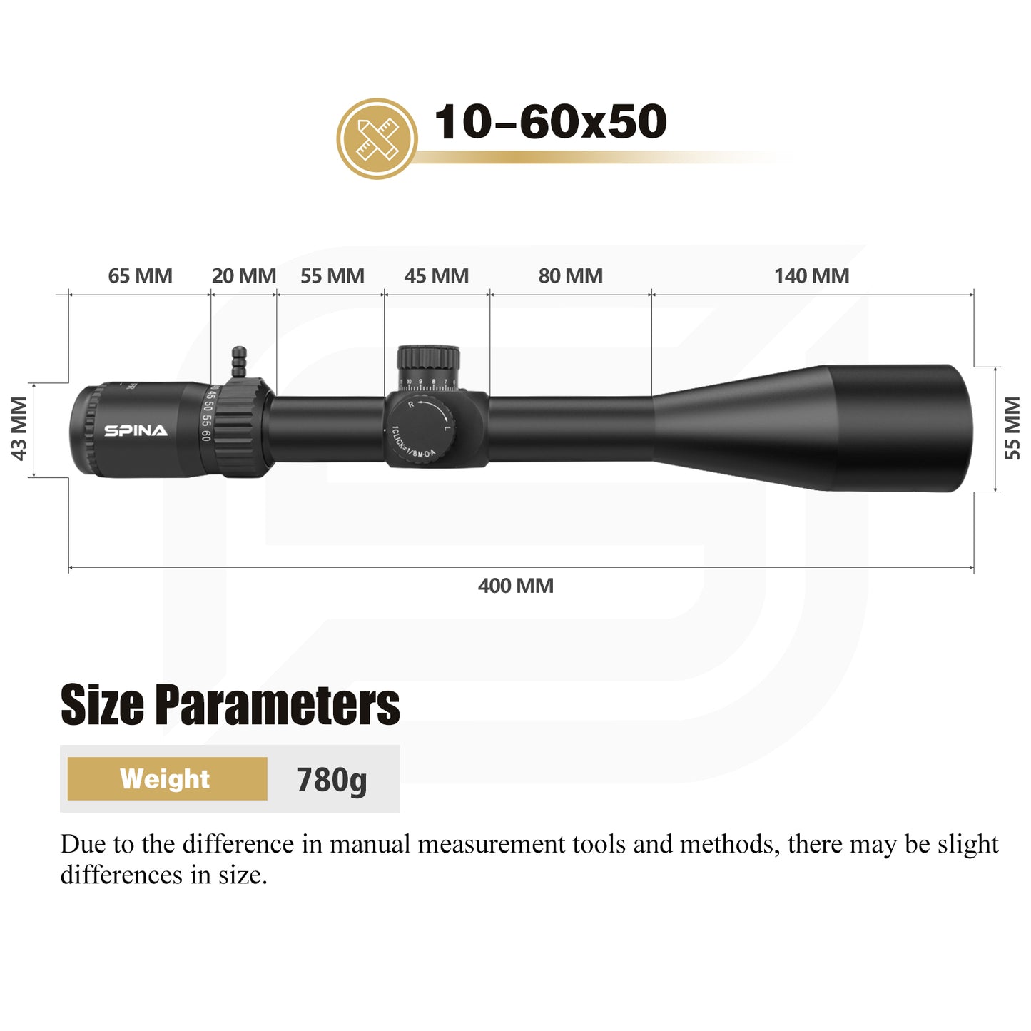 SPINA OPTICS FalconPoint HD 10-60x50 SFIR Com retículo iluminado Parallax 10 jardas até o infinito