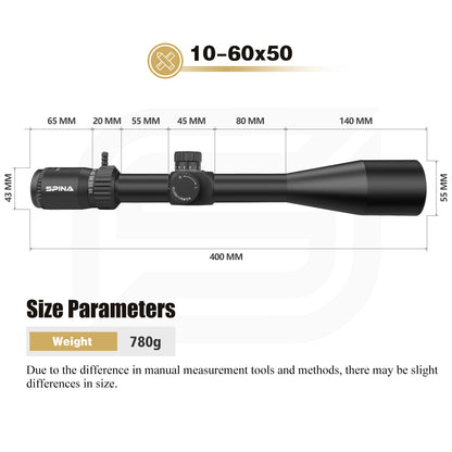 SPINA OPTICS FalconPoint HD 10-60x50 SFIR Com retículo iluminado Parallax 10 jardas até o infinito