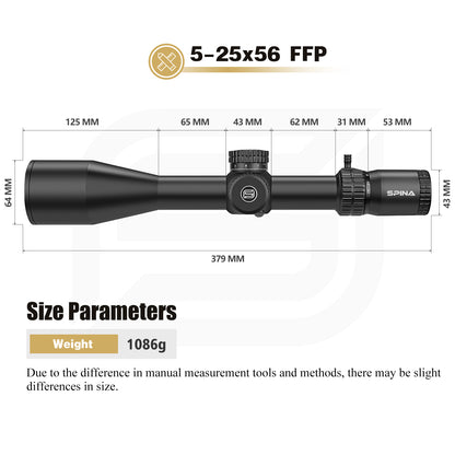 SPINA OPTICS NovaForce HD 5-25x56E FFP SFIR Com retículo iluminado Parallax 15 jardas até o infinito
