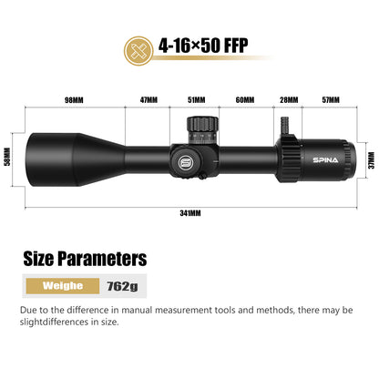SPINA OPTICS Gen II WolfChase HD 4-16x50E FFP SF Parada no Zero,Parallax 10 jardas até o infinito