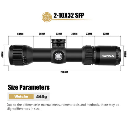 SPINA OPTICS IronClaw HD 2-10x32 SFP AOIR Com retículo iluminado Parallax 7.5 jardas até o infinito