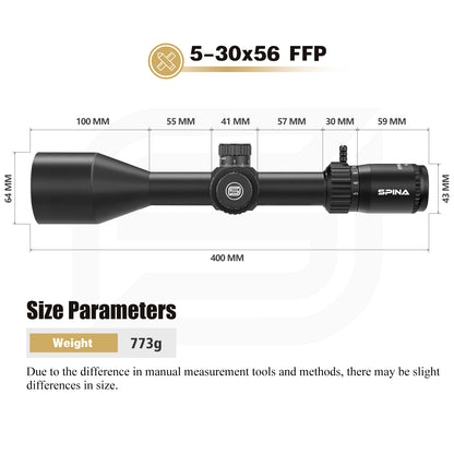 SPINA OPTICS FalconPoint HD 5-30x56 FFP SFIR Com retículo iluminado Parallax 10 jardas até o infinito