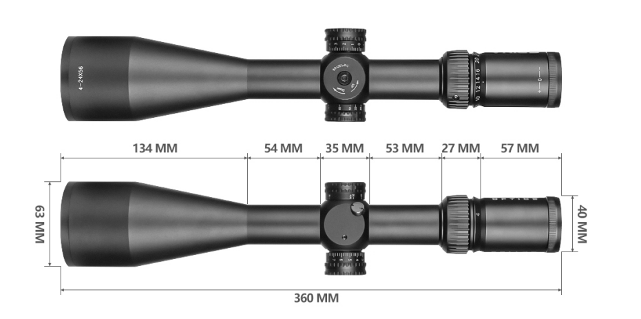 SPINA OPTICS IronClaw HD 4-24x56 SFP Parallax 25 jardas até o infinito