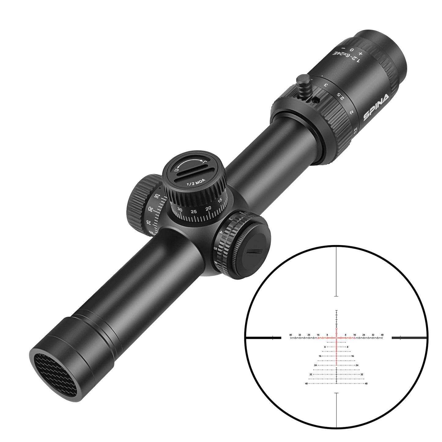 SPINA OPTICS HD WolfChase 1.2-6x24 FFP/SFPcom Iluminação de Ponto Vermelho