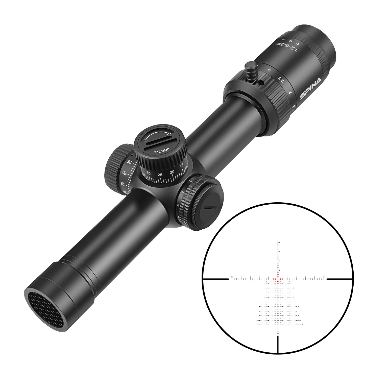 SPINA OPTICS HD WolfChase 1.2-6x24 FFP/SFPcom Iluminação de Ponto Vermelho