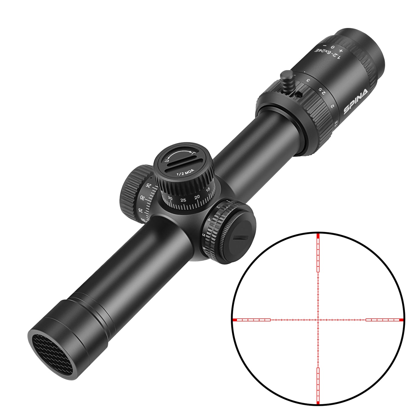 SPINA OPTICS HD WolfChase 1.2-6x24 FFP/SFPcom Iluminação de Ponto Vermelho