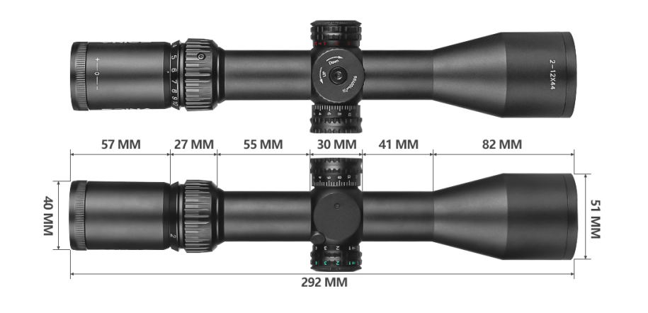SPINA OPTICS IronClaw HD 2-12x44 SFP IR Com retículo iluminado