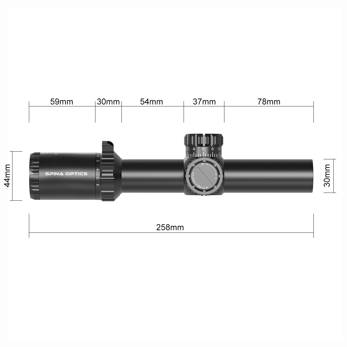 SPINA OPTICS ED Tricore 1-6x24 SFP IR Com retículo iluminado,Corchete integrada