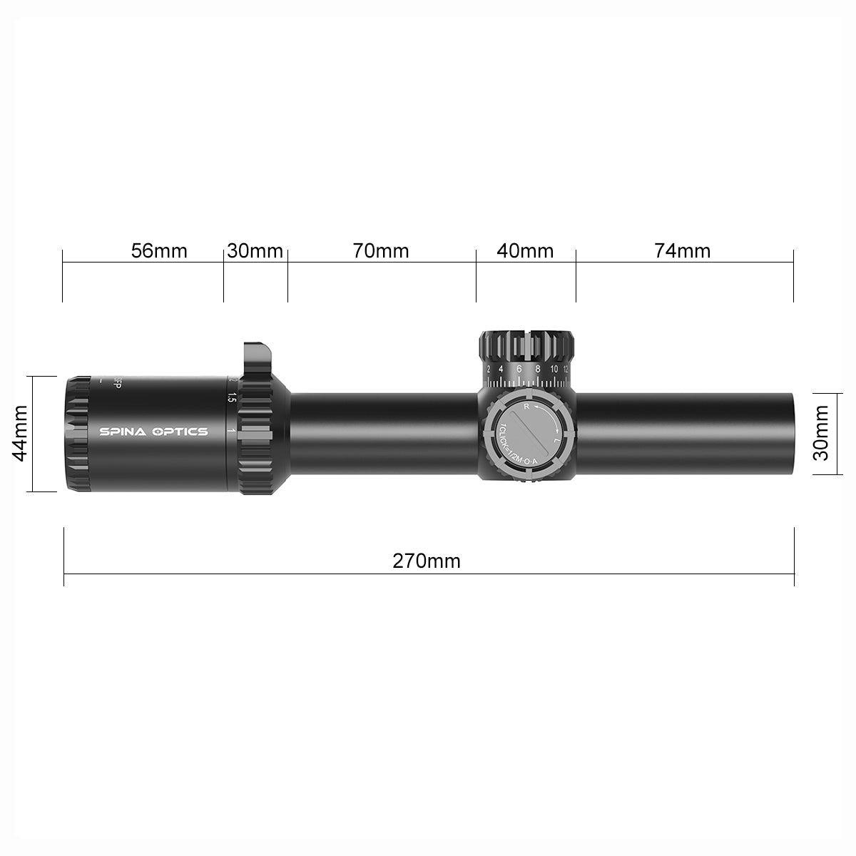 SPINA OPTICS ED Tricore 1-8x24 SFP IR Com retículo iluminado,Corchete integrada